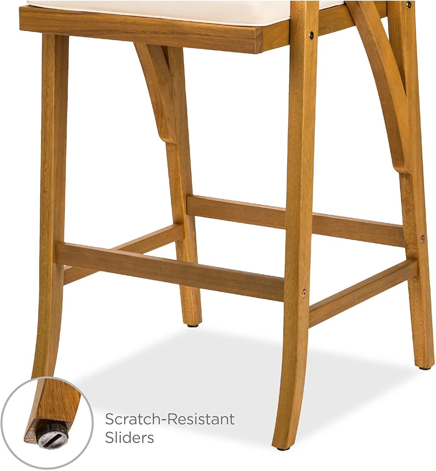 2pc Stool Chairs with Cushion, Teak Finish