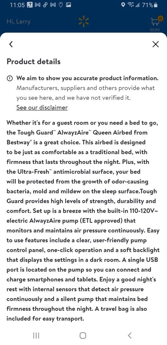 $50.New Open Box 20 in.height Queen Air Mattress Alwayzaire
Build-in dual pump with USB PORT
