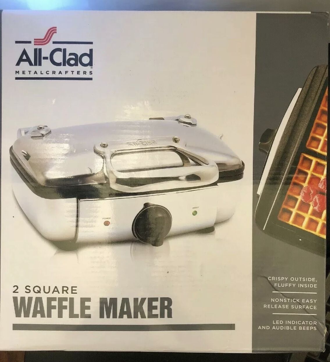 AllClad 99011GT Stainless Steel 2 Square Belgian Waffle Maker w/ 7