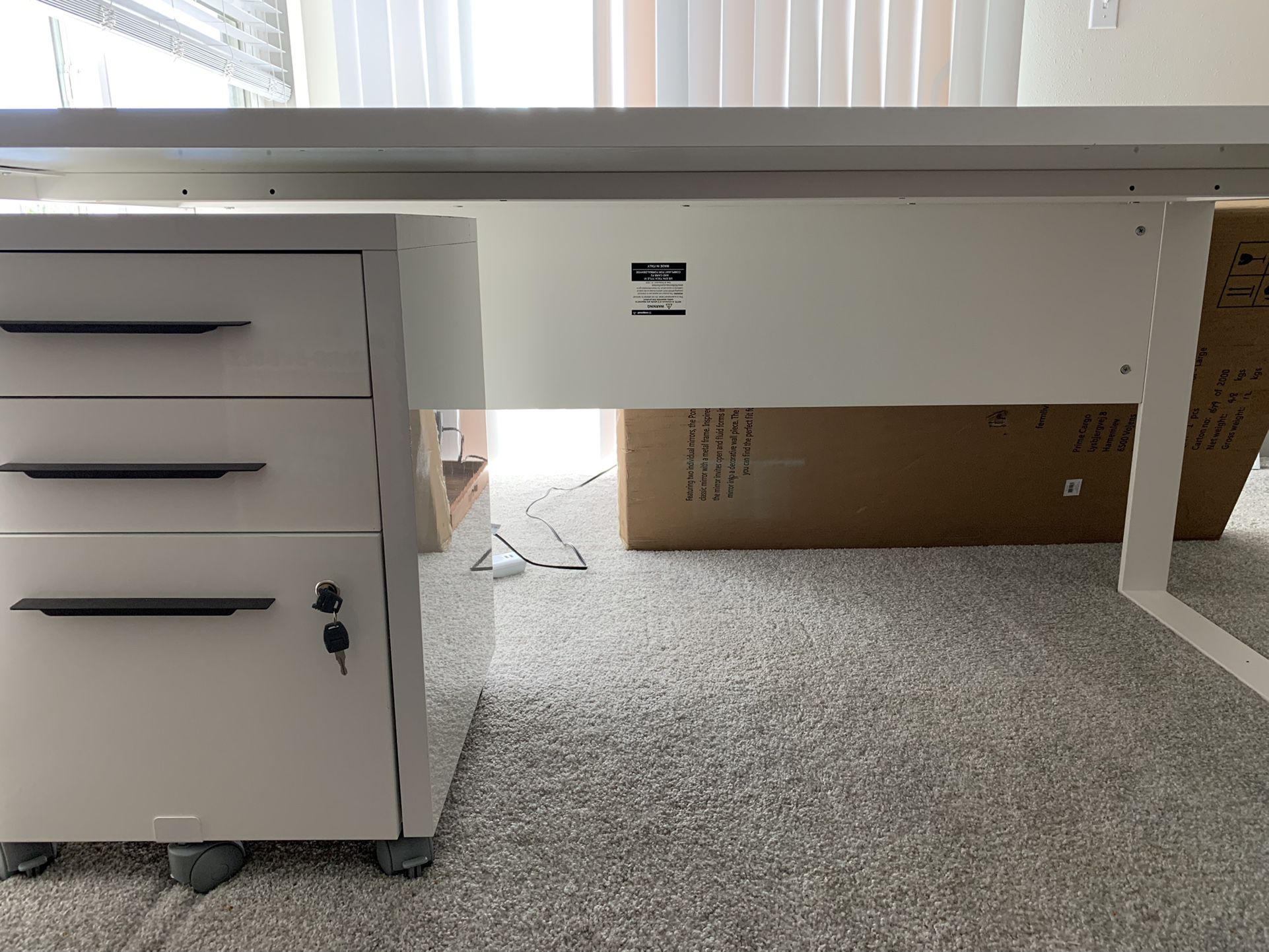 Composad White Office Desk And Filing Cabinet