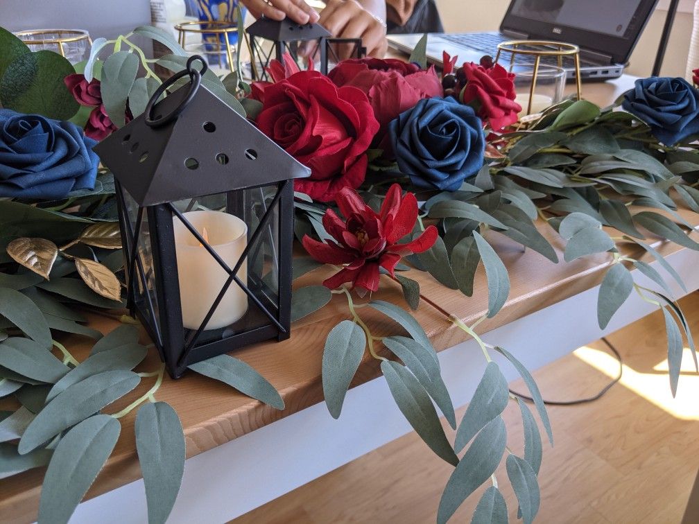 6 Ft Eucalyptus
Flower Garlands (Five Total Garlands) - Burgundy, Navy, Dusty Blue, And White