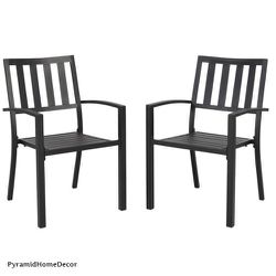 Black 2-Pieces Stackable Galvanized Steel Anti-Rust Dining Chairs Thumbnail
