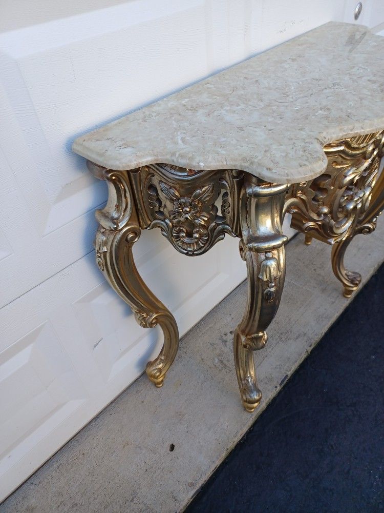 Antique Marble Top Console Table And Gold Mirror