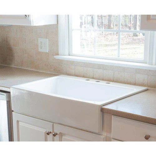 SINKOLOGY Josephine Apron Front Farmhouse 34 in. 3-Hole Single Bowl Kitchen Sink in Crisp White​ - #75103- OS