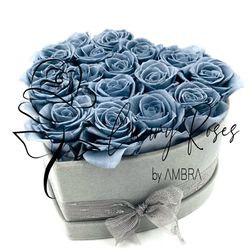 Grey Velvet Heart Shape Eternal Box Roses birthday prom Gift Real Preserved Flowers Long Lasting present Bday anniversary immortal roses  Thumbnail