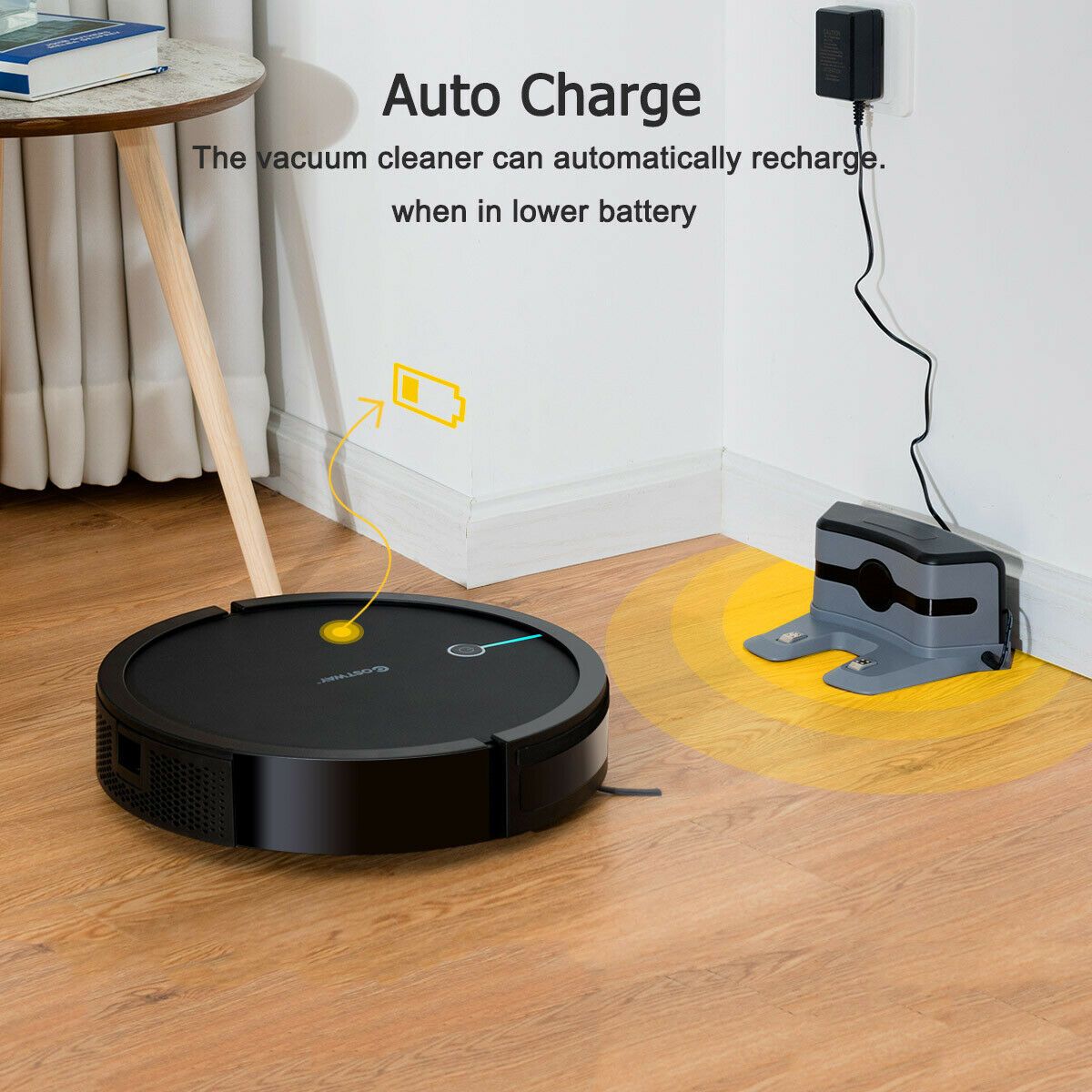 Costway Robot Vacuum Cleaner Self-Charge App Voice Control Filter Water Tank Black