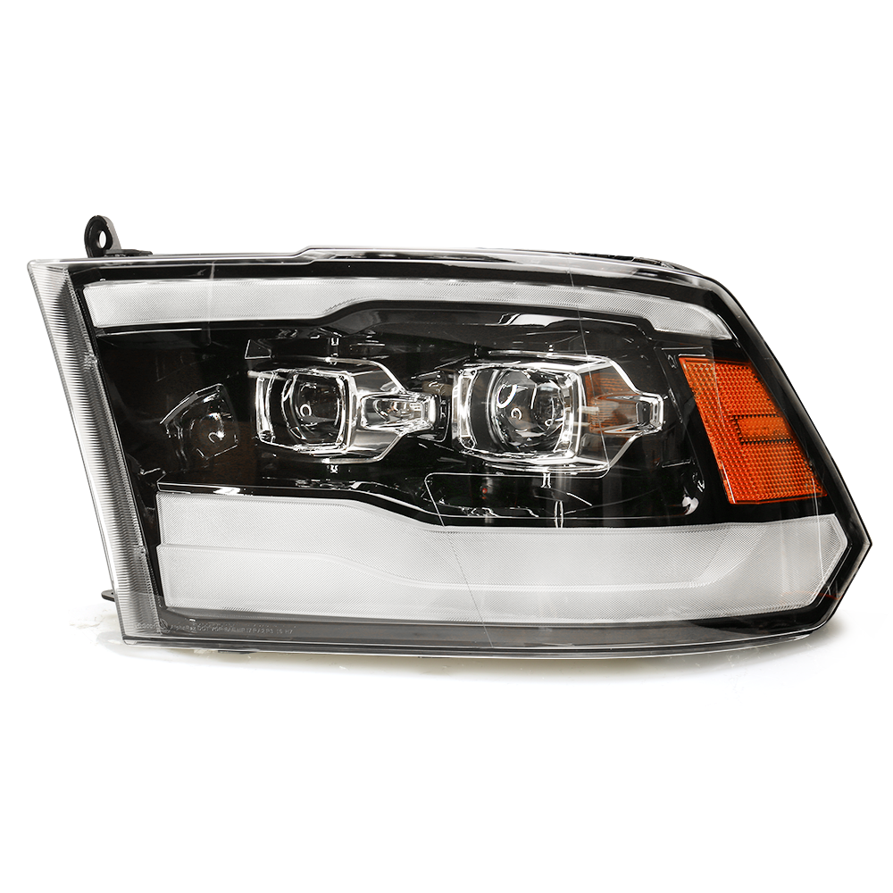 Projector Headlights Headlamps Assembly LED DRL+Turn Signal For 2010-2018 Ram 1500/2500/3500 (Gloss Black Projector version 2)