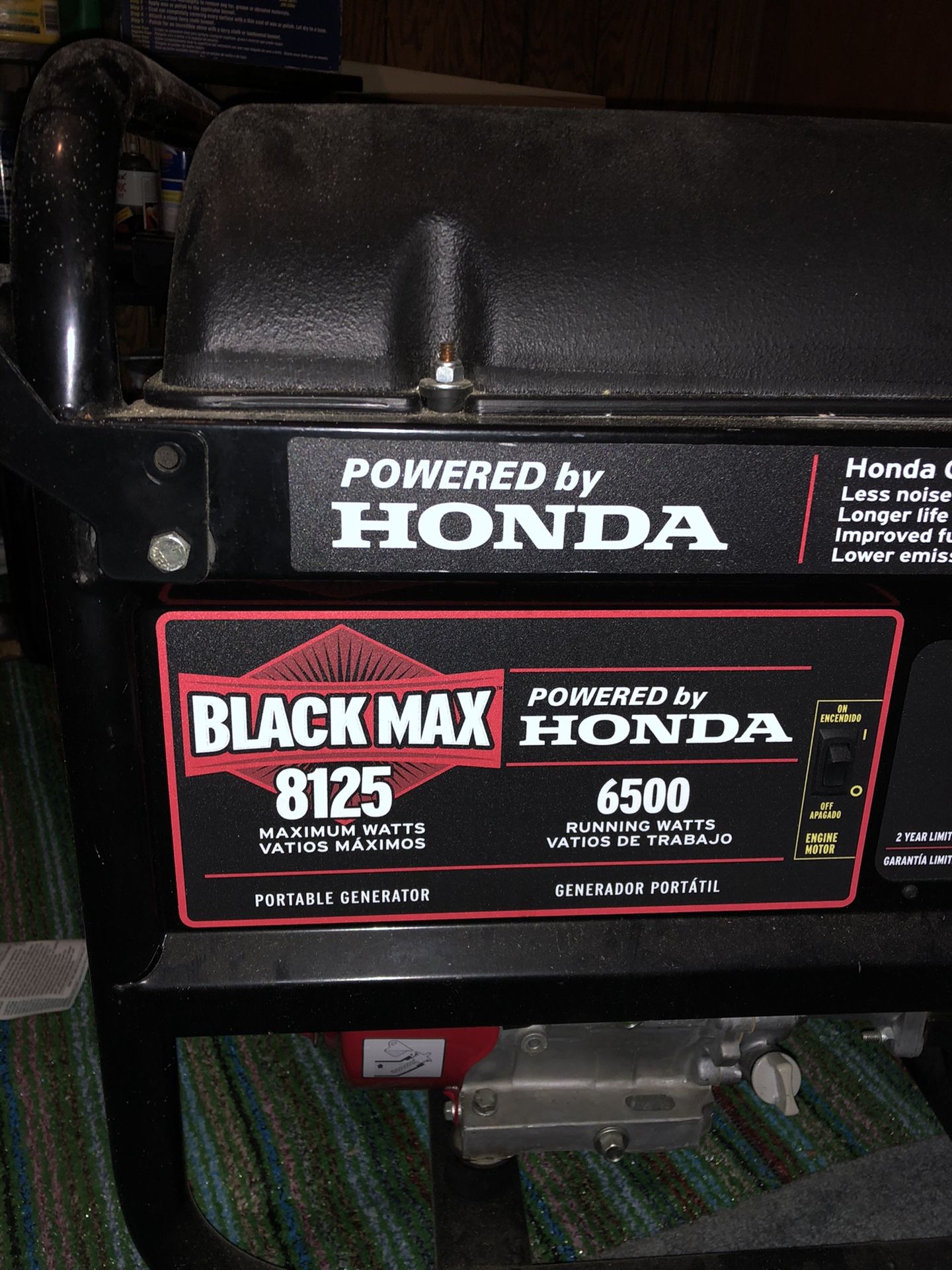 Honda Black max 8125 generator 6500 running watts for Sale in