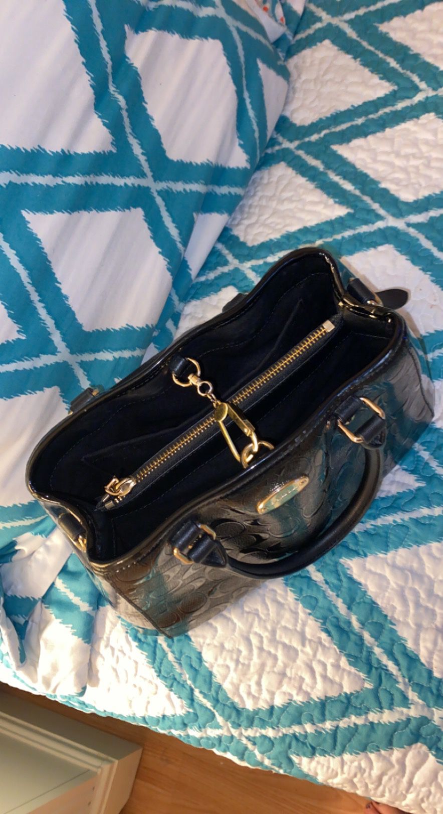 Small/ Medium Glossy Black Coach Bag