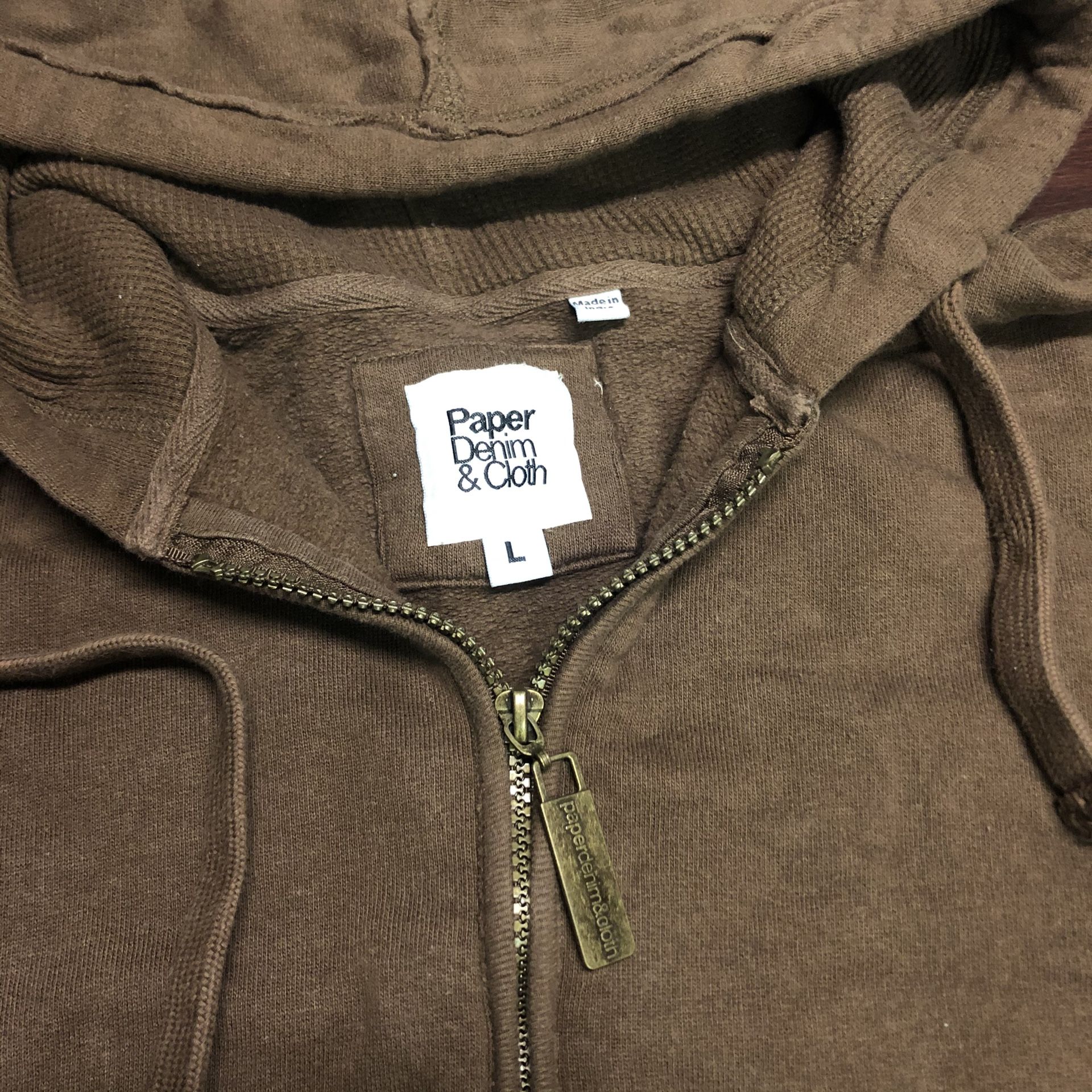 $88 Paper Denim & Cloth Distressed Brown Jacket Hoodie | L | Zip Men's Vintage