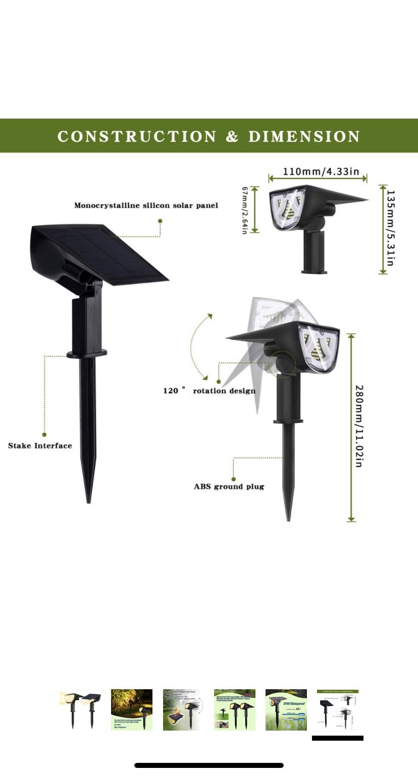 43 LEDs Solar Spotlight Wireless Adjustable Solar Spot Lights Outdoor Waterproof 2-in-1 Solar Landscape Lights for Yard Garden Walkway Porch Pool Driv