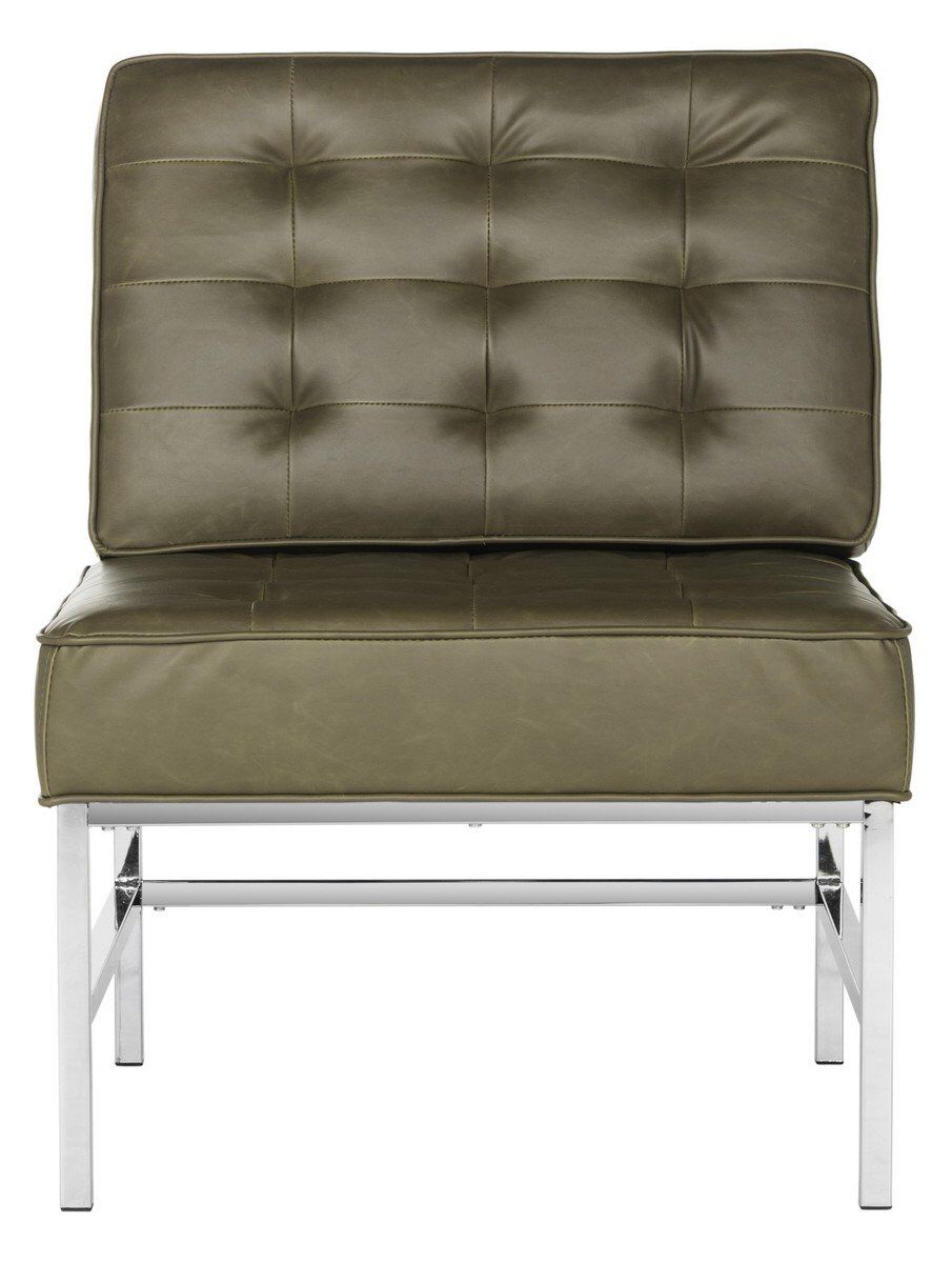 Ansel Modern Tufted Leather Chrome Accent Chair-Taupe