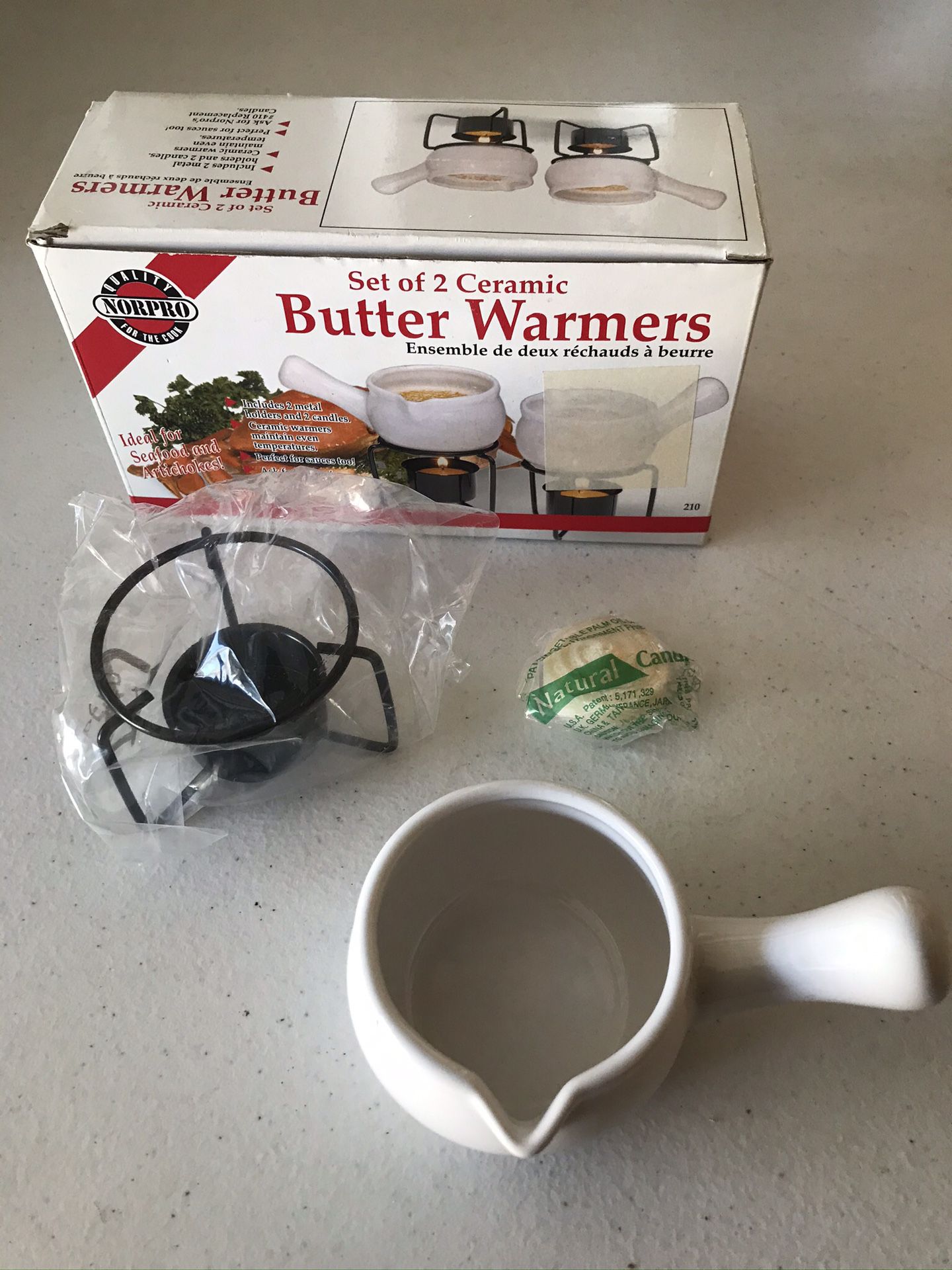2 sets of 2 Ceramic Butter Warmers (4 total warmers) with Stand and candles