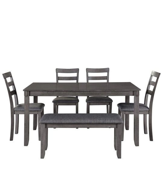 SPECIAL] Bridson Gray Dining Table and Chairs with Bench (Set of 6)