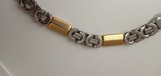 Steel & Gold Plated Mens  Chain & Bracelet  Set  Thumbnail