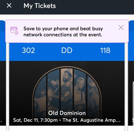Old Dominion Concert Tickets & VIP Parking - St. Augustine 12/11 (This Saturday) $150/OBO