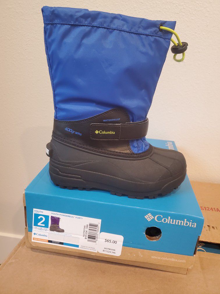 Brand New Columbia Boys Blue Snow Waterproof Boots Size 2