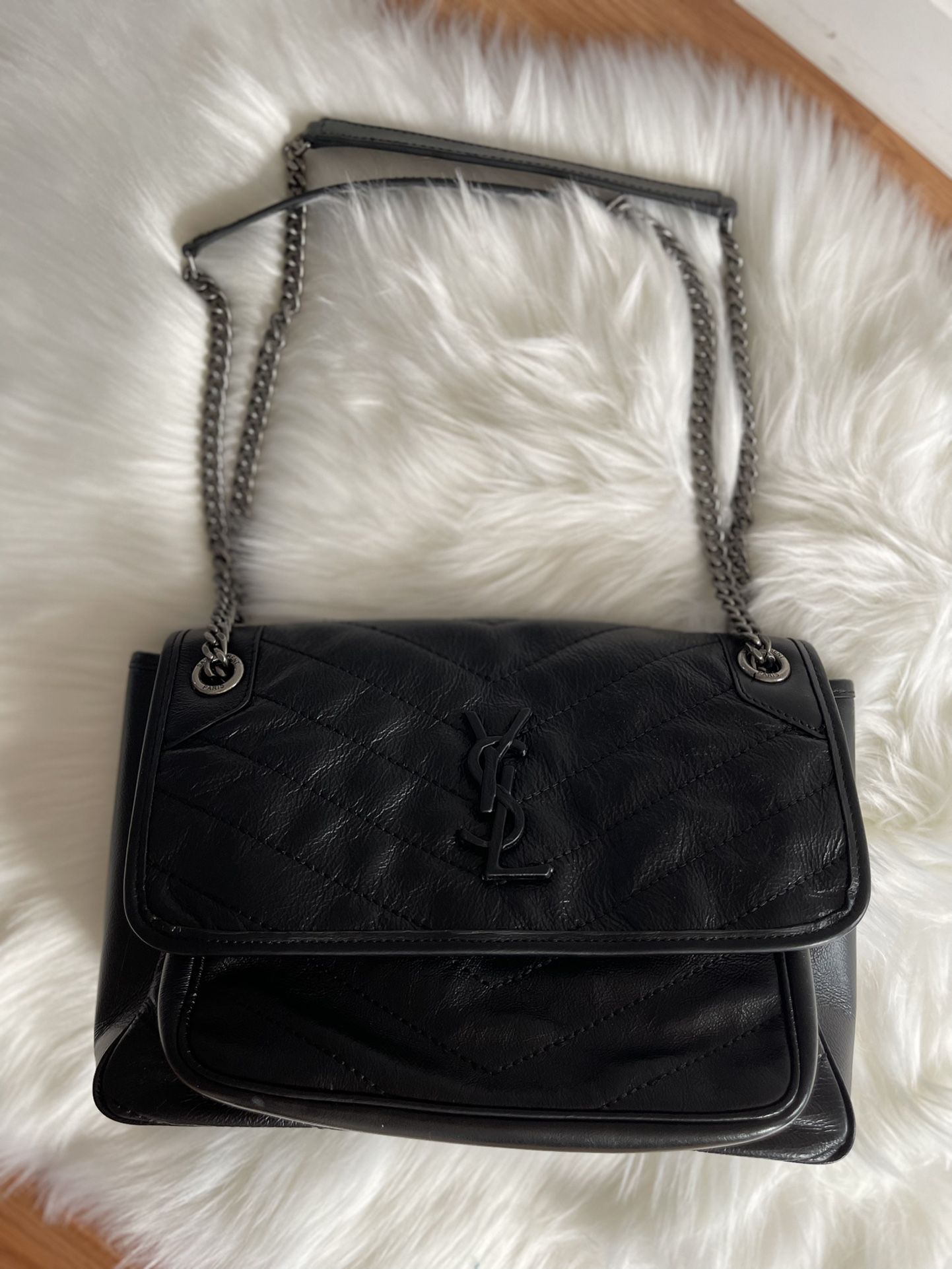 Black %100 High Quaility Leather Y  S  L Women Shoulder Bags 