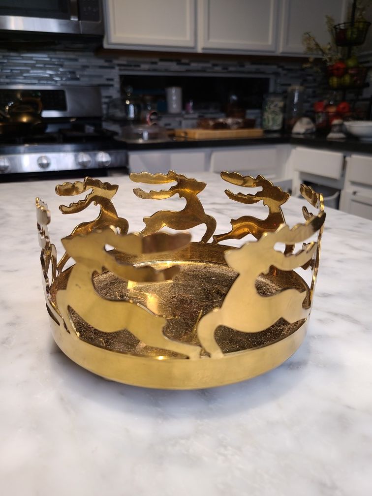 Reindeer Christmas candle holder brass