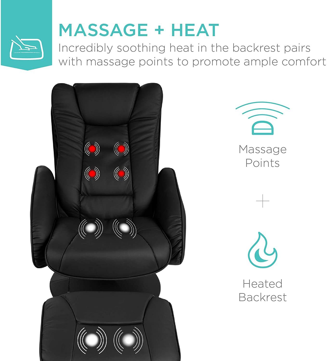 Electric Massage Recliner Chair with Stool Ottoman, Leather, Black