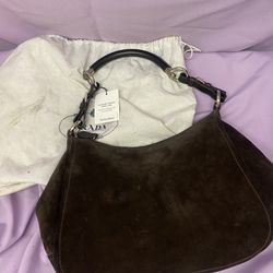 Authentic Prada Hand Bag  Brown Suede Leather! Retail $1950!  Thumbnail