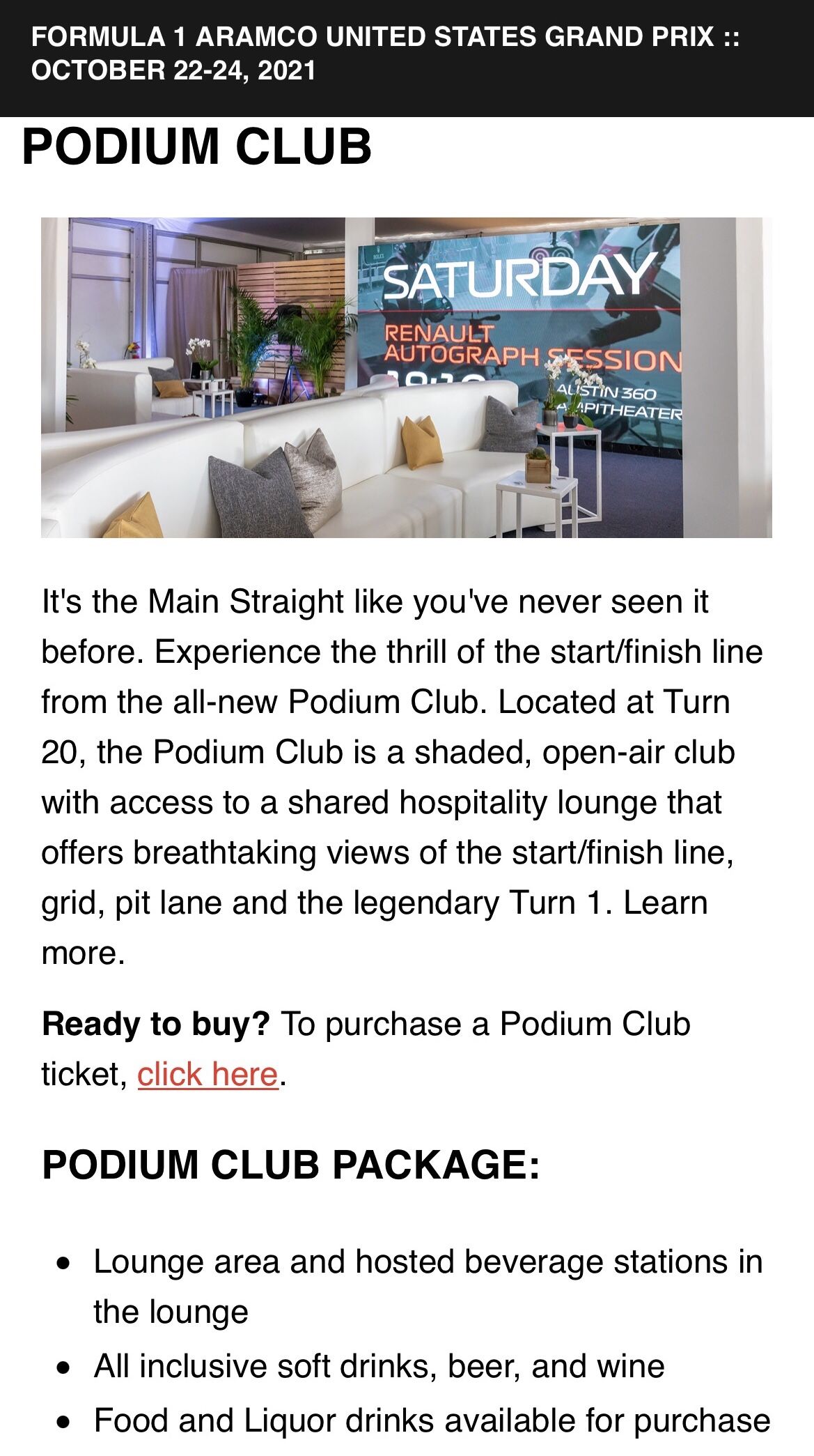 Formula 1 Podium Club Ticket - Race Day