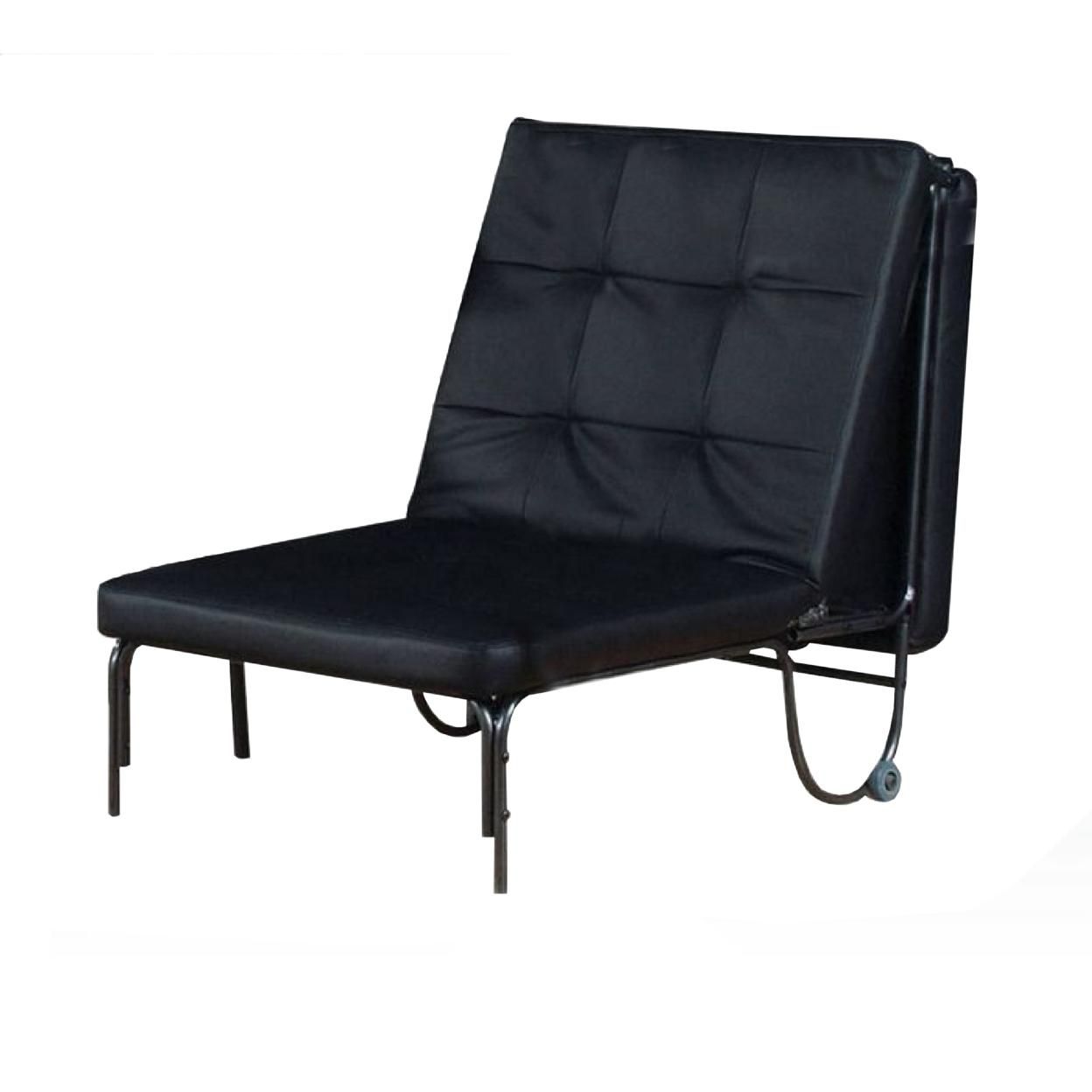 Saltoro Sherpi Adjustable Metal Futon with Faux Leather Upholstered Tufted Details and Casters, Black