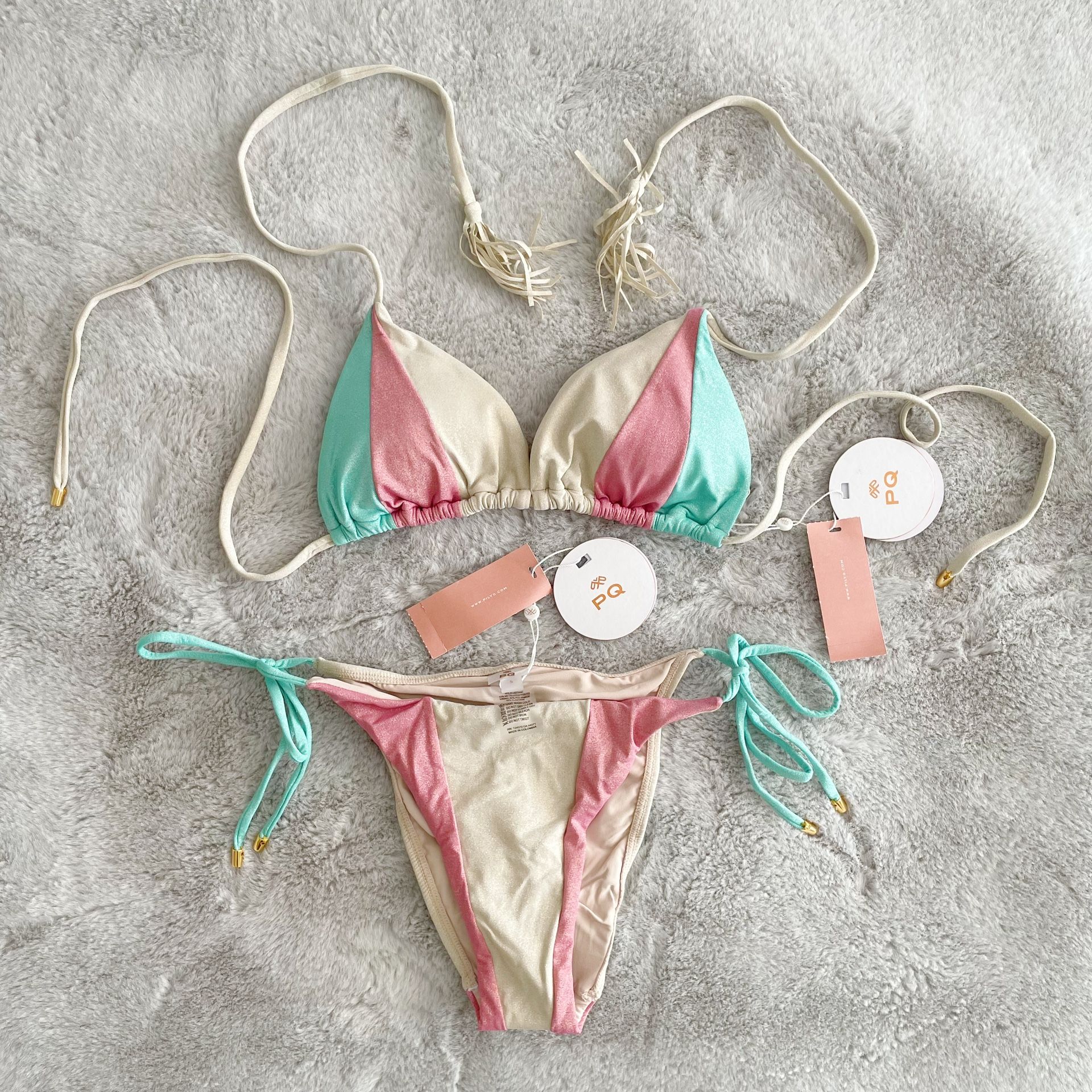NWT PQ Swim Divine Color Block Metallic Bikini Set