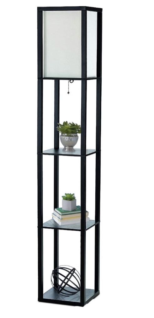 Storage Shelf With Linen Shade Floor Lamp