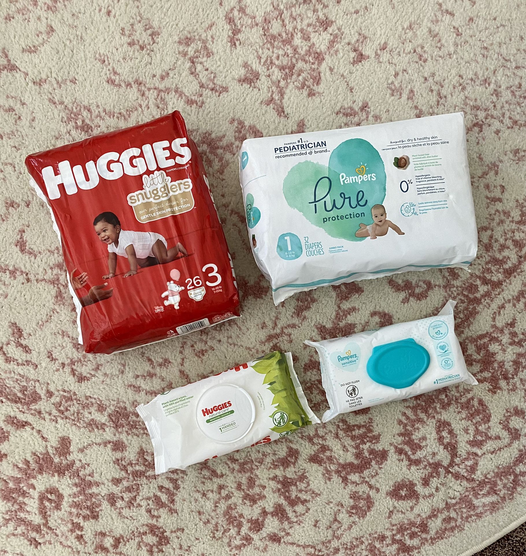 Pampers Pure Protection - Huggies Little Snugglers Gentle Protection - Pampers Sensitive Wipes - Huggies Natural Care Wipes (Brand New)