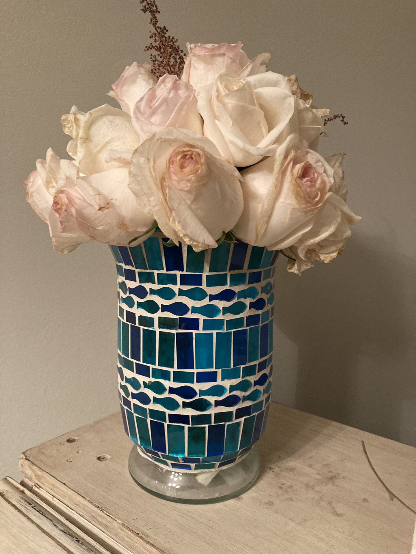 Beautiful blue stained glass vase