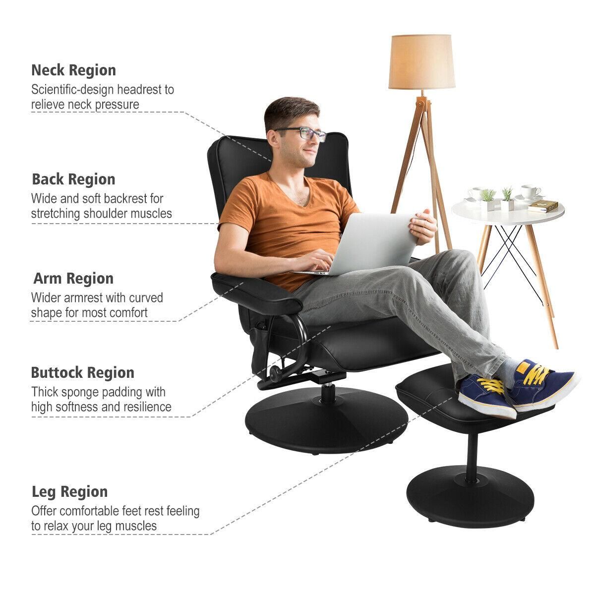 Massage Recliner Couch Chair Lounge Swivel w/Ottoman Side Pocket Remote Control
