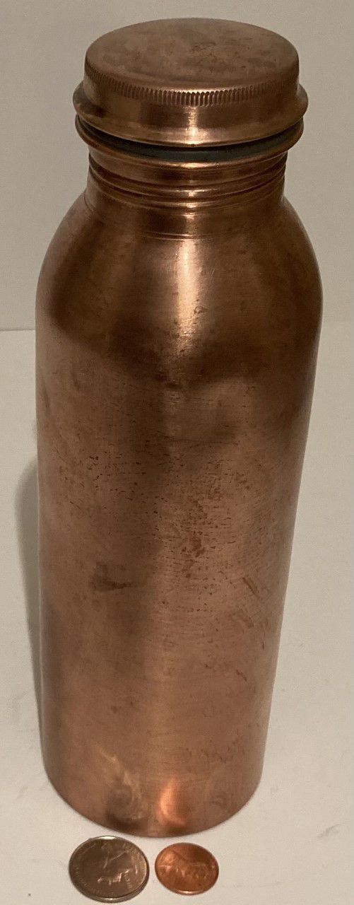 Vintage Metal Copper Bottle, 9" Tall, Kitchen Decor, Table Display, Shelf Display, This Can Be Shined Up Even More