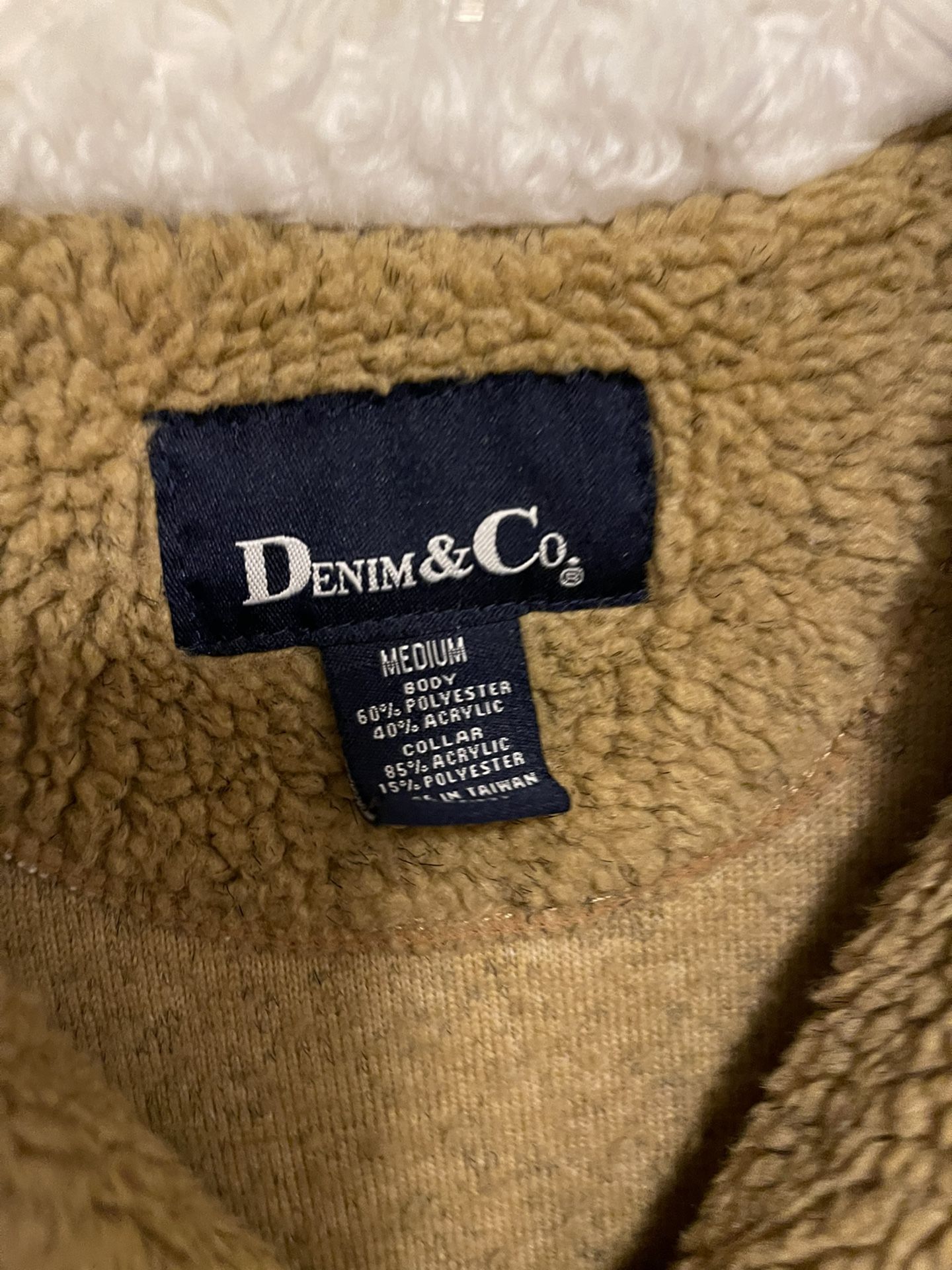 Denim And Co. Sherpa Jacket with Faux Fur Collar Size Medium Goldenrod Brown