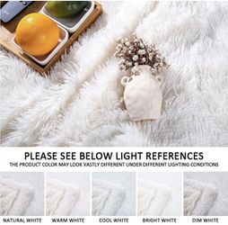 Thick Twin Size Faux Fur Throw Blanket(Cream White,60" x 80"),Whithout Pillows,Winter Lightweight Plush Fuzzy Soft Cozy Microfiber Comfy Bed Blanket f Thumbnail
