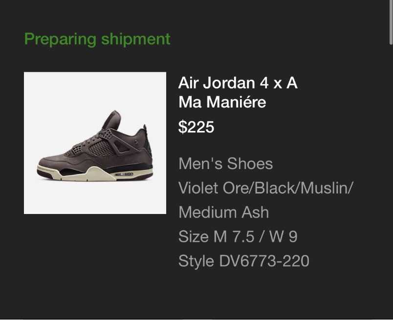  Air Jordan 4 X A Ma Maniére Size 7.5