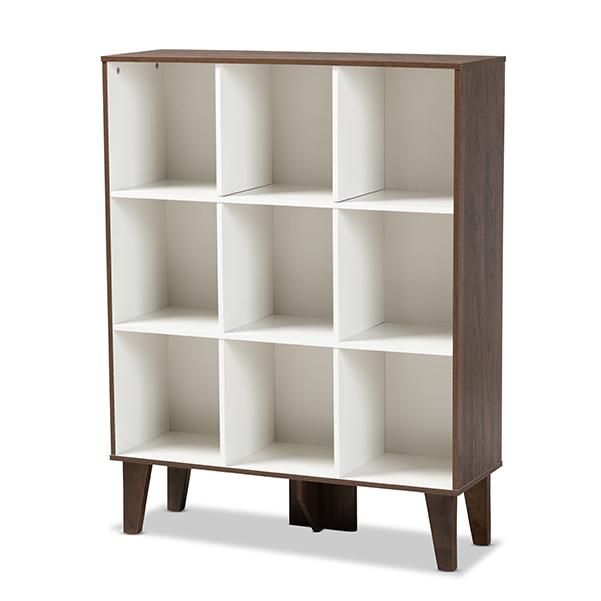 Senja Modern and Contemporary Two-Tone White and Walnut Brown Finished Wood 9-Shelf Bookcase