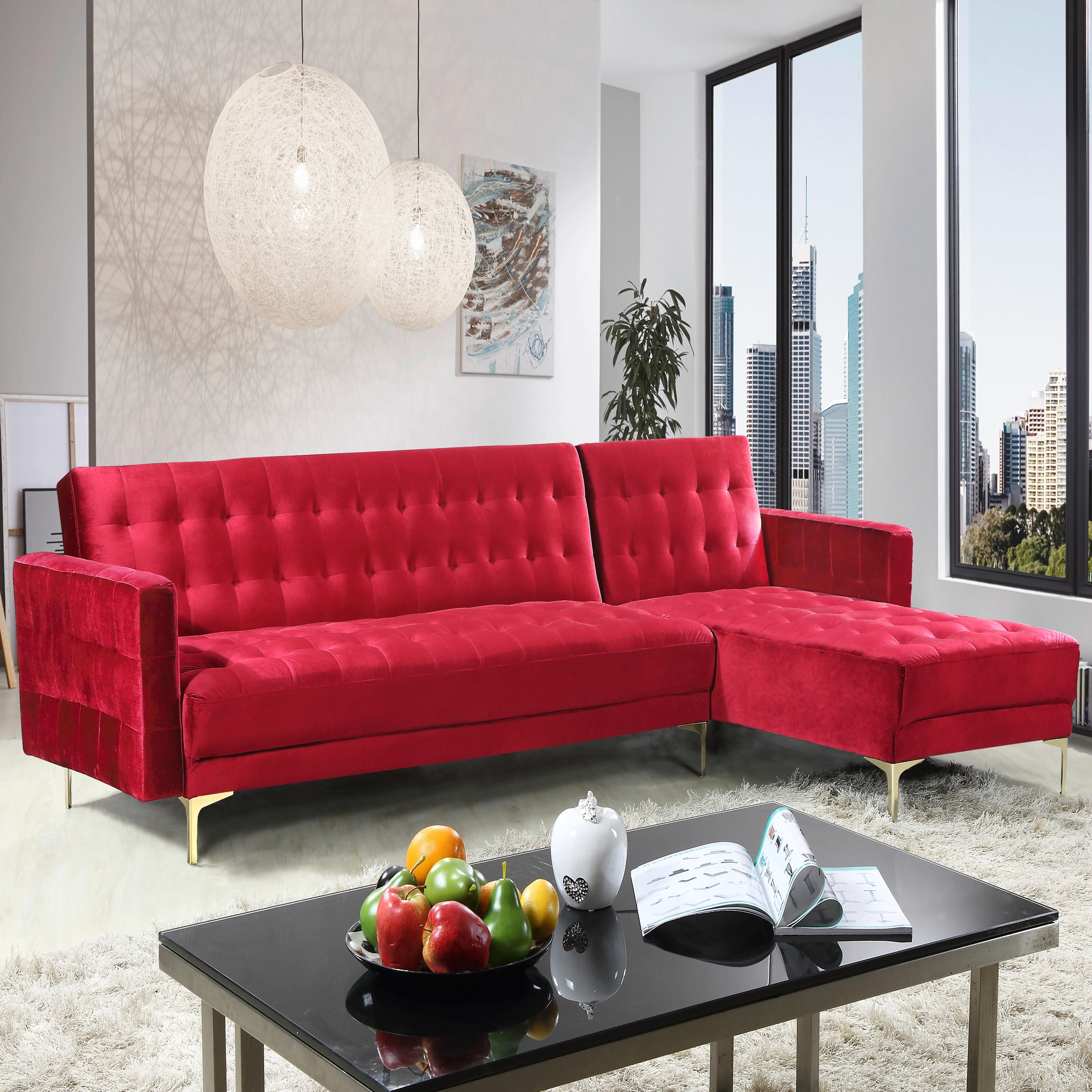 Gerwyn Right Facing Convertible Sectional Sofa Velvet Upholstered Gold Tone Metal Y-Leg