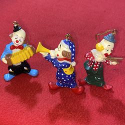 Clown Ornaments ~ Set Of 3 Clown Musicians 3" Tall Thumbnail