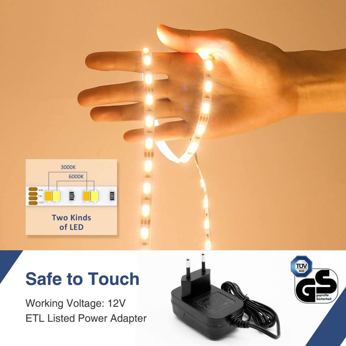 Under Cabinet Lighting Kit Dimmable Tunable White 3000K-6000K, 6 PCS LED Strip Lights with Remote Control Dimmer and Adapter for Kitchen Cabinet, Coun