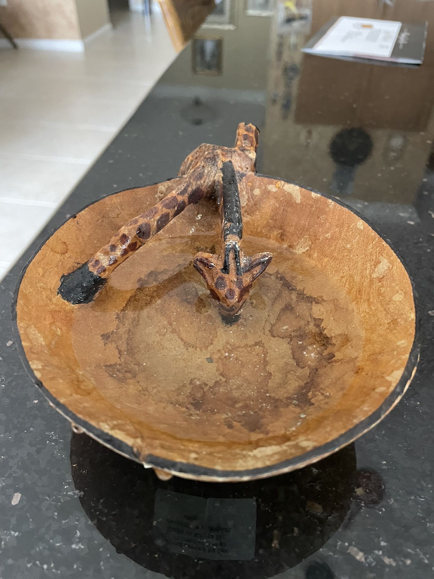 African Decor Giraffe Drinking From Wooden Bowl Made in Kenya 5” Round  Handmade in Parkland 