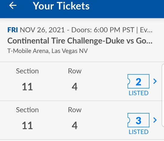 Gonzaga vs Duke Tickets 5 Floor Seats Vegas!!! sold out!!Game Of The Year 