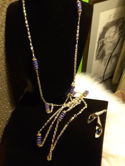 Estate Set Necklace Sapphire & Gucci Link w Earrings $33 Thumbnail