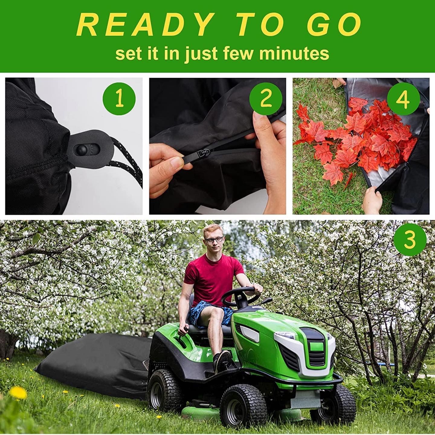 Tqehs Latest Upgrade Leaf Bag for Lawn Tractor with Vent Holes and Bottom Zipper, 54 Cubic Feet 420D Opening Garden Lawn Mower Leaf Bags for Garden Le