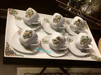 15pc Turkish Arabic espresso coffee set with tray handmade Gift Thumbnail