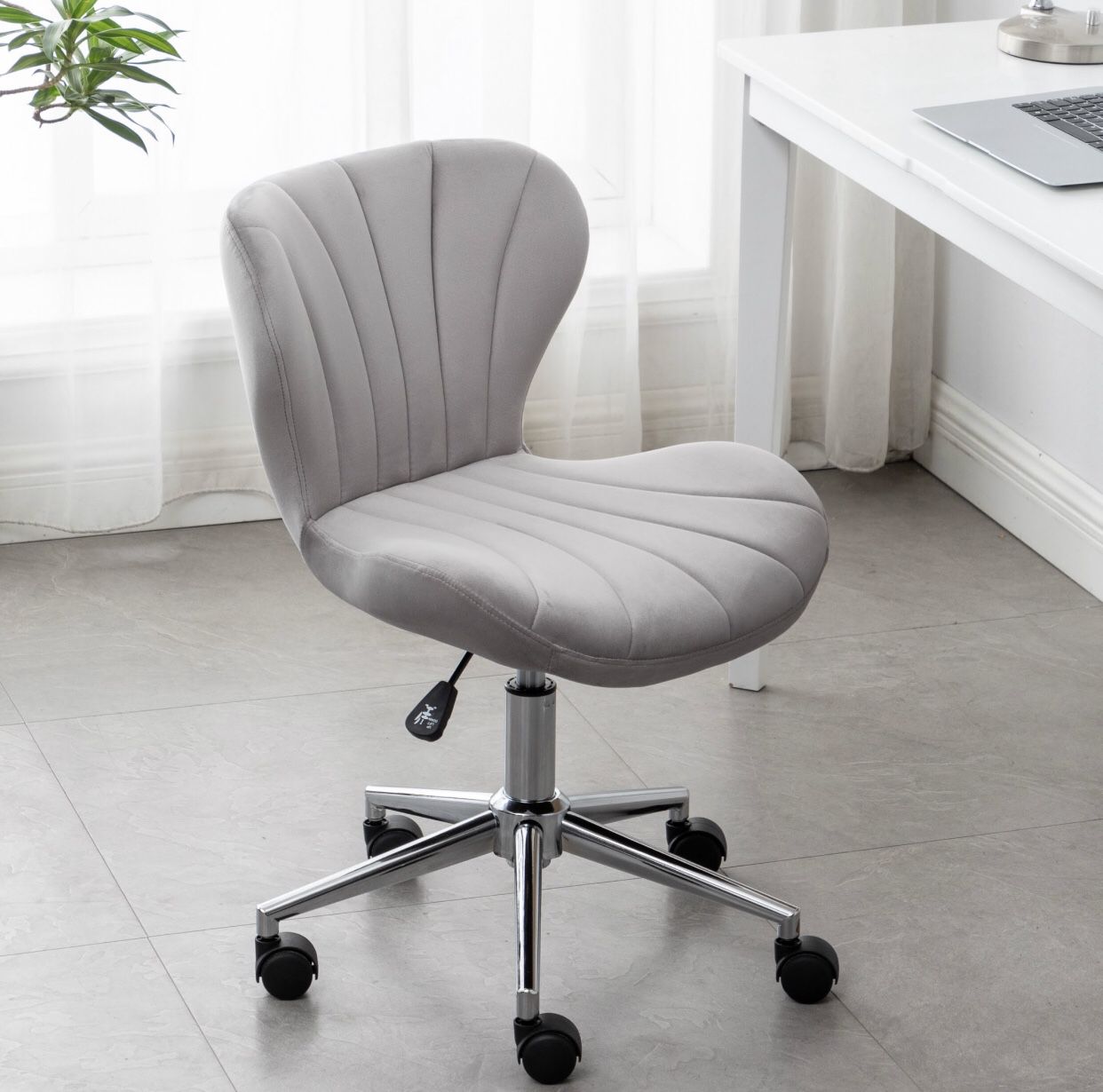 Grey velvet desk chair vanity chair silver office makeup task chair vanity silver chair