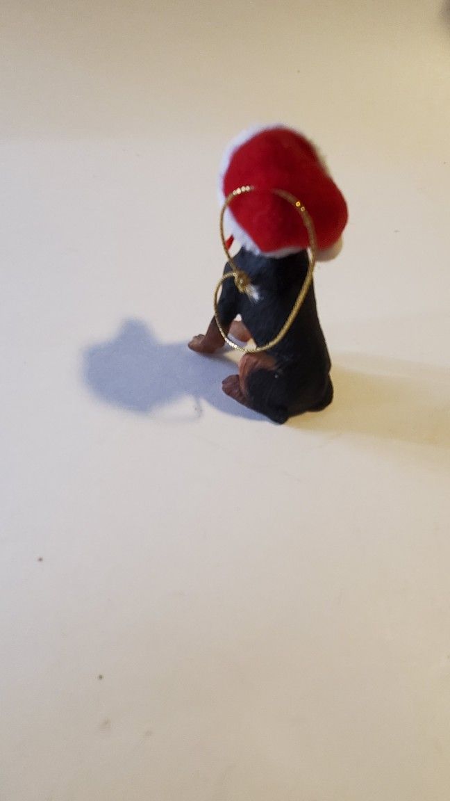 So Cute!! Tiny Guard Dog Wearing Santa Hat Figurine!!