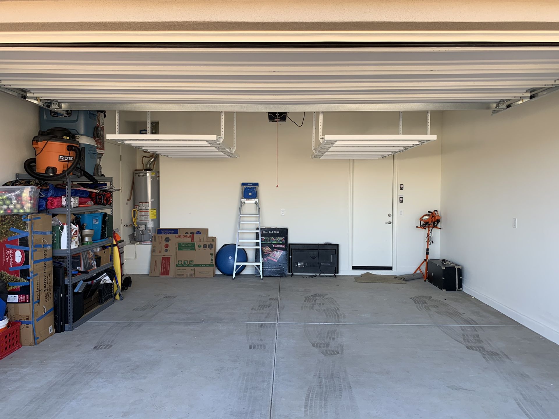 Garage Ceiling Storage Racks - Wall shelves, Tote Slide, 1,000 lb Rack
