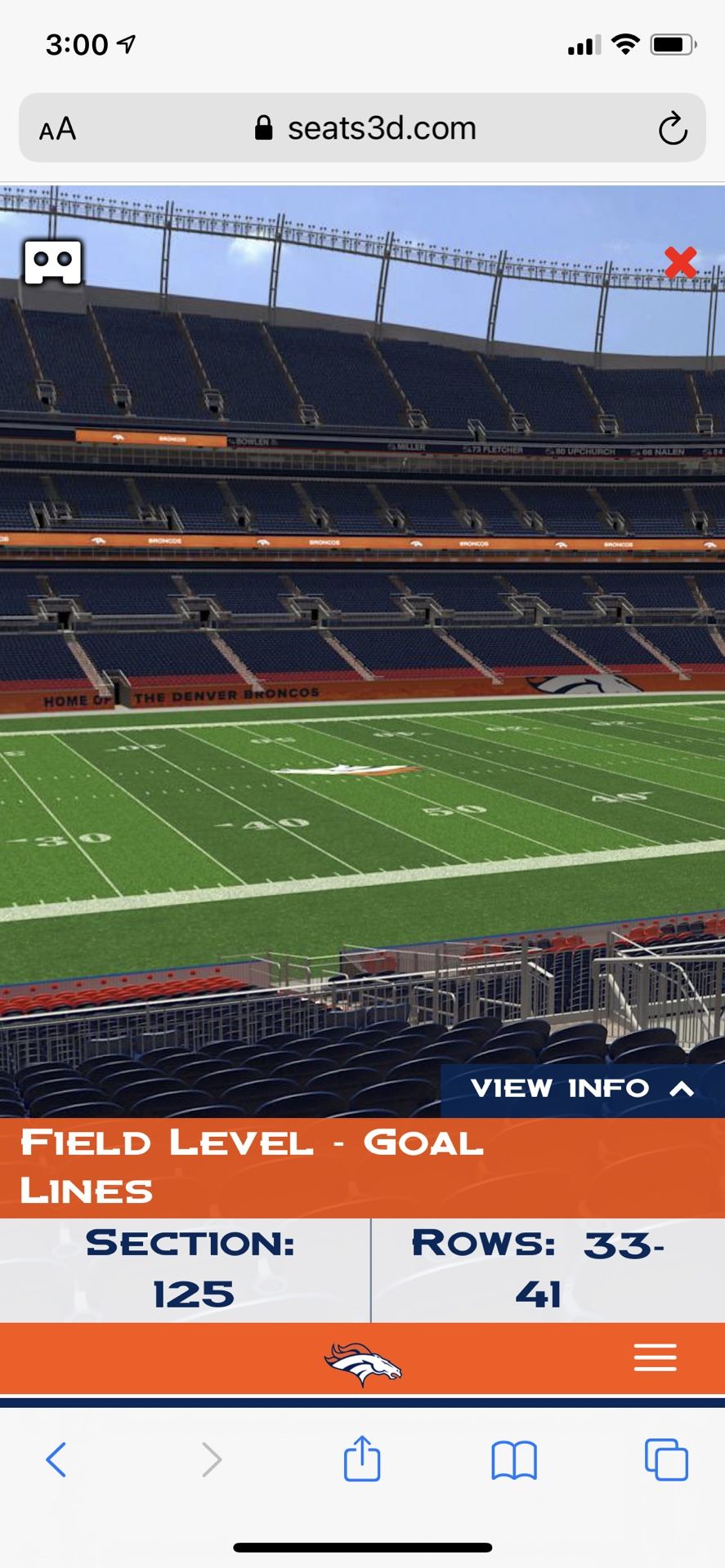 2 Broncos vs Ravens Tickets (Sec 125) 10/3
