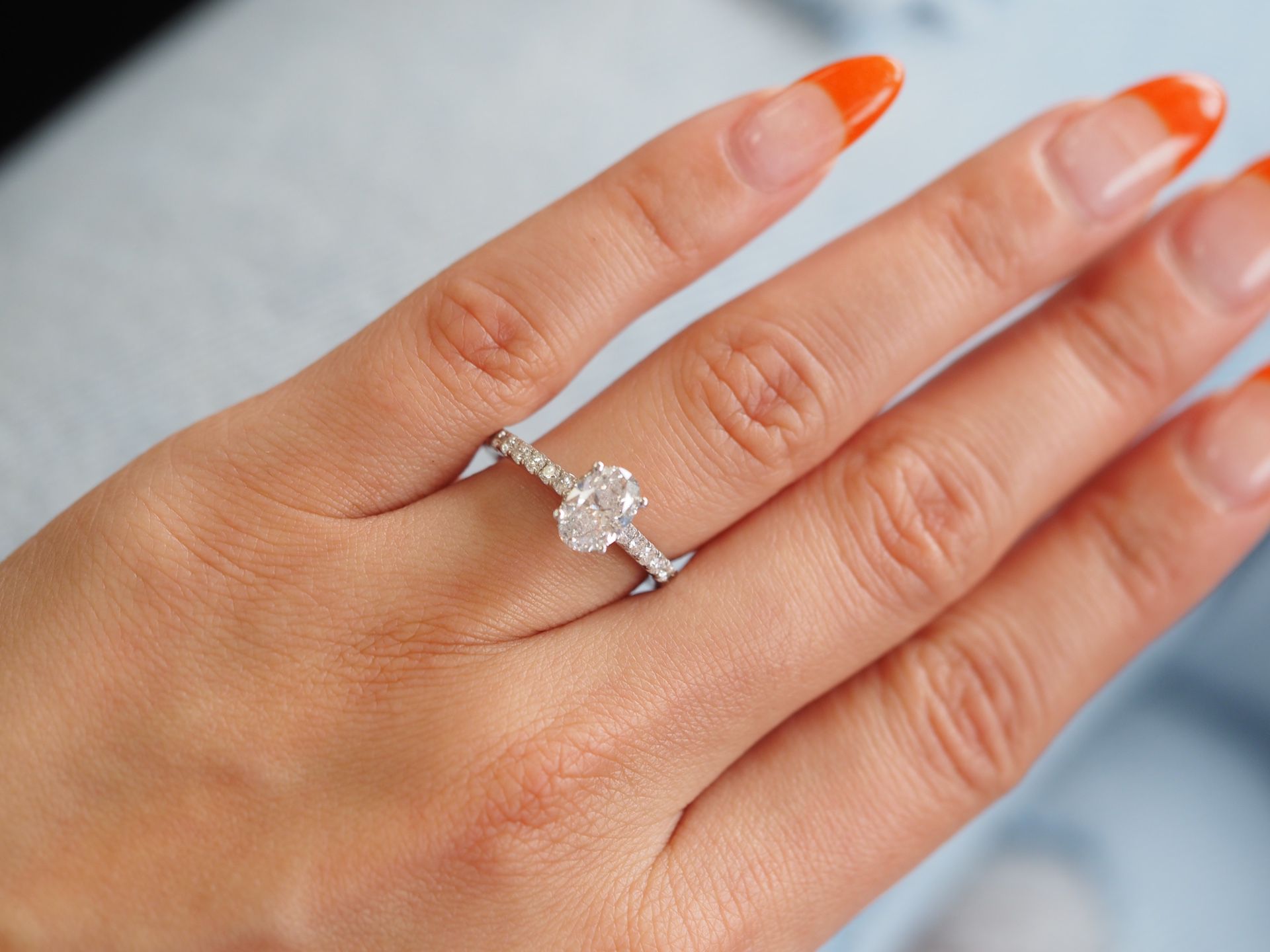 Natural Oval Halo Diamond Engagement Ring 18 Karat White Gold 